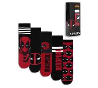 Marvel Deadpool Men's Calf Socks Set of 5 | Graphic Design in Red & Black | Everyday Wear | Movie Character Merchandise Merch - 7-11 UK