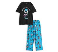 Marvel Venom Mens Graphic Tee in Black | Approach with Caution Venom Short Sleeve T-Shirt | Classic Crew Neck Relaxed Fit | Black & Blue Comic Character Sleepwear