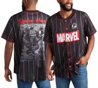 Marvel Mens Baseball Jersey - Avengers Spider Man Venom Hipster Hip Hop Button Up Baseball Jersey Men (Sizes: S-4XL), Black Stripes Spider-man, Medium