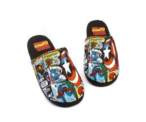 Marvel Mens Black Character All-Over Print Mule Slippers - 7-8 UK