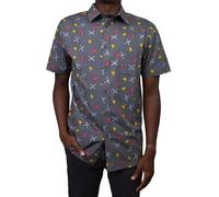 Marvel Men's Button Down Shirt, Charcoal Deadpool Party, Large