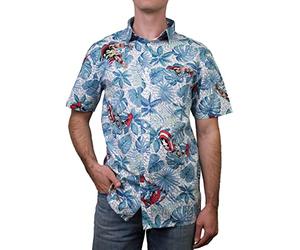 Marvel Men's Button Down Shirt, White Retro Paradise, XXL