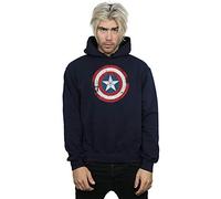 Marvel Men's Captain America Civil War Distressed Shield Hoodie Navy Blue Medium