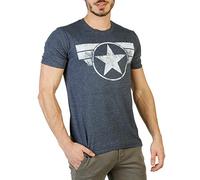 Marvel Men's Captain America Shield Logo T Shirt, Heather Navy, M UK