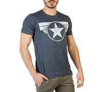 Marvel Men's Captain America Shield Logo T Shirt, Heather Navy, XL UK