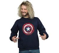 Marvel Men's Captain America Splatter Shield Sweatshirt Navy Blue Small