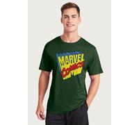 Marvel Men's Comics 1990s 3D Perspective Logo T-Shirt in Bottle Green | Size: Small Marvel Bottle Green S