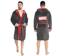 Marvel Mens Dressing Gown, Fleece Hooded Robe Official Nightwear S - 2XL (LARGE, GREY)