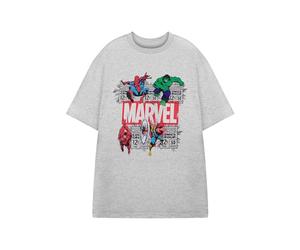Marvel Mens Grey Marl Short Sleeve Graphic Tee | Comic Style Superhero Logo T-Shirt | Classic Comics Apparel | Retro Vintage Movie Merchandise