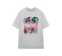 Marvel Mens Grey Marl Short Sleeve Graphic Tee | Comic Style Superhero Logo T-Shirt | Classic Marvel Comics Apparel | Retro Vintage Movie Merchandise