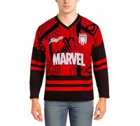 Marvel Mens Hockey Jersey - Spider-Man Punisher and Mickey Mouse Classic Long Sleeve Mesh Graphic Hockey Jerseys for Men, Red/Black Marvel, Large
