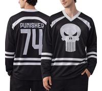 Marvel Mens Hockey Jersey - Spider-Man Punisher and Mickey Mouse Classic Long Sleeve Mesh Graphic Hockey Jerseys for Men, Black Punisher, Medium