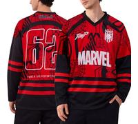 Marvel Mens Hockey Jersey - Spider-Man Punisher and Mickey Mouse Classic Long Sleeve Mesh Graphic Hockey Jerseys for Men, Red/Black Marvel, Large