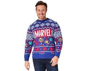 Marvel Mens Knitted Christmas Jumper, Warm Cosy Funny Xmas Sweater - Gifts for Him (Blue, 2XL)