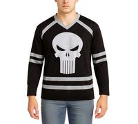 Marvel Men's Long Sleeve Mesh Hockey Jersey - Spider-Man, Punisher, and Mickey Graphic Hockey Jerseys for Men (Sizes: S-XL), Black Punisher, XL