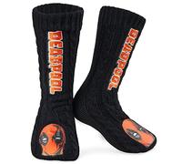 Marvel Mens Slipper Socks, Bed Socks with Sherpa Lining Non Slip - Mens Gifts (Black/Red)