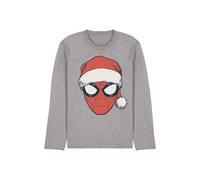 Marvel Men's Spiderman Christmas Santa Hat Portrait Long Sleeve T-Shirt in Light Grey | Size: Small Marvel Light Grey S
