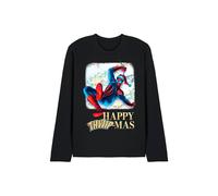 Marvel Men's Spiderman Happy Thwipmas Christmas Window Long Sleeve T-Shirt, Black | Size: Small Marvel Black S