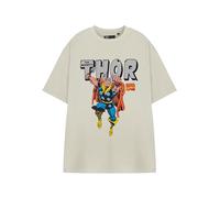 Marvel Mighty Thor Mens Oatmeal Short-Sleeved Graphic Tee | Classic Thor Logo Shirt | Superhero Fan Apparel | Vintage Comics T-Shirt for Men Beige