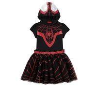 Marvel Miles Morales Spider-Man Girls Hooded Cosplay Tulle Dress for Toddlers Black/Red