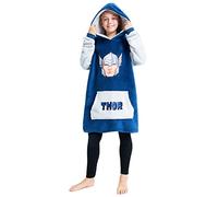 Marvel Oversized Blanket Hoodie Kids Avengers Captain America Iron Man Thor Hulk (Navy/Grey)