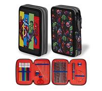 Marvel Pencil Case with Stationery Included School Supplies Filled Large Pencil Case Multiple Compartments Colouring Pencils Pens Boys Stationery Set Gifts for Boys (Avengers Double Zip)