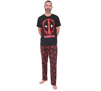 Marvel Press Mens Deadpool Long Pyjama Set Black Red (Small)