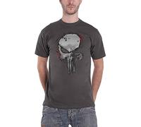 (L, Charcoal) Punisher T Shirt Metallic Skull Logo new Official Marvel Mens Charcoal Grey