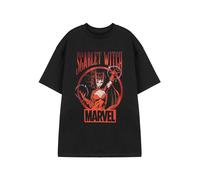 Marvel Scarlet Witch Black Graphic Tee | Women's Short Sleeve Crew Neck T-Shirt | Classic Comics Inspired Apparel Character Design | Casual Wear Top for Fans & Collectors