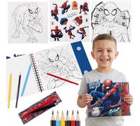 Marvel Spider-Man 3-in-1 Colouring Set with Spiral Notebook, Removable Pencil Case, 6 Coloured Pencils, 30 Colouring Pages, 2 Sticker Sheets, Kids Travel Art Activity Gift, Age 3+ - 24cm