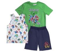 Marvel Spider-Man and Avengers Boys 3 Piece Set - Short Sleeve T Shirt Tank Top and Shorts 3 Pack for Boys, Green, White and Navy, 5-6