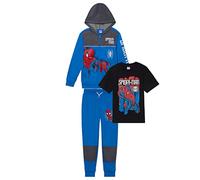 Marvel Spider-Man Boys 3-Piece Fleece Pants Sets, Spiderman Zip-Up Hoodies, T-Shirts, and Pants Sets for Boys, Peter Parker Blue, 5-6
