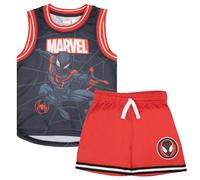 Marvel Spider-Man Boys Basketball Jersey & Shorts Matching Set, Miles Morales 2-Piece Superhero Sports Outfit for Kids (Size 7, Black/Red)