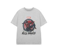 Marvel Spider-Man Miles Morales Boys Grey T-Shirt Graphic Short-Sleeved Tee for Kids | Miles Jumping Spiderman Graphic Design | Officially Licensed Superhero Merchandise Apparel