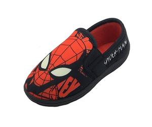 Marvel Spider-Man, Boys or Girls Spiderman Slippers with Glow In The Dark Eyes, Red/Black, Size 12