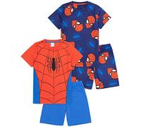 Marvel Spider-Man Boys Pyjama Set | 2 Pack Blue & Red Short Sleeve T-Shirt with Shorts PJs For Kids | Spider Man Nightwear Costume Superhero Pyjamas Movie Game Merchandise Gift for Children