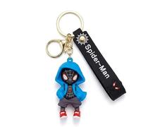 Marvel Spider-Man Character Keychain, Wrist Strap & Key Ring - Blue Hoodie | Spider-Man character keychain with flexible wrist strap, metal split key ring and convenient lobster clasp
