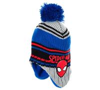 Marvel Spider-Man Children's Winter Hat Spider-Man Boys Knitted Hat with Ear Flaps Bobble Blue Warm Fleece Lining Licensed Product Beanie Gift for Boys, gray, 6 3/8