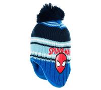 Marvel Spider-Man Children's Winter Hat Spider-Man Boys Knitted Hat with Ear Flaps Bobble Blue Warm Fleece Lining Licensed Product Beanie Gift for Boys, blue, 6 3/8