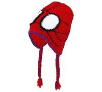 Marvel Spider-Man Crochet Peruvian Beanie MayDay Inspired, Hand-Woven Winter Knit Cap with Braided Tassels, Red and Blue