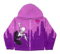 Marvel Spider-Man Ghost Spider Sherpa Hoodie - Hooded Sweatshirt Jacket with Zip for Kids, Purple, 7-8