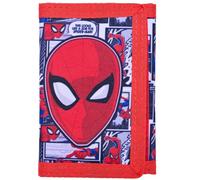 Marvel Spider-Man Kids Tri-Fold Wallet with Zipped Coin Pocket | Hook-and-Loop Closure, Card Slots, Note Compartment, Red Comic Design, Boys