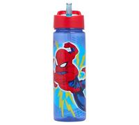 Marvel Spider-Man Kids Water Bottle, Blue and Red, 600ml, with Flip-Top Lid, Built-In Straw and Carry Handle