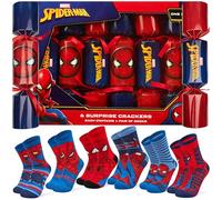 Marvel Spider-Man Luxury Pop Christmas Crackers with Boys Socks, Pack of 6 | 6 Pairs of Cotton Blend Socks,UK Size 10-3, Paper Hats, Jokes & Pop Snaps, Novelty Xmas Table Gifts