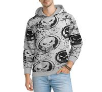 Marvel Spider-Man Mens Graphic Hoodies - Breathable Soft Fleece Cotton-Blend Pullover Sweatshirt Hoodies for Men, The Punisher All Over Print Silver, Large
