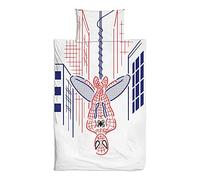 Marvel Spider-Man Single Duvet Cover Set - 100% Cotton Kids Bedding - Reversible Design - White and Red Comic Style - Includes Pillowcase - Official Marvel Superhero Bed Linen