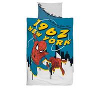 Marvel Spider-Man Single Duvet Cover Set - Cotton Rich Bedding (58% Cotton) - Reversible Superhero Design - Blue Spiderman Comic Book Style - Includes Pillowcase - Official Marvel Kids Bed Linen