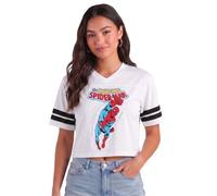 Marvel Spider-Man Womens Graphic Tees - Cropped Baby Tee, Tank Top, and Full Length Crewneck Retro Graphic Shirts for Women, Spider-man White/Red, L