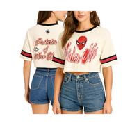 Marvel Spider-Man Womens Graphic Tees - Cropped Baby Tee, Tank Top, and Full Length Crewneck Retro Graphic Shirts for Women, Spiderman Cream, M