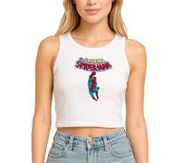 Marvel Spider-Man Womens Graphic Tees - Cropped Baby Tee, Tank Top, and Full Length Crewneck Retro Graphic Shirts for Women, White Spider-man Tank Top, S